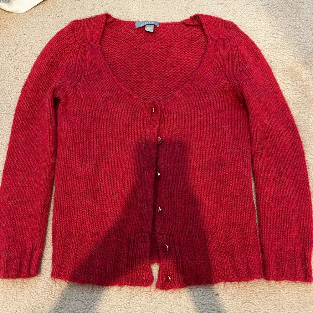 Red Button Up Cardigan